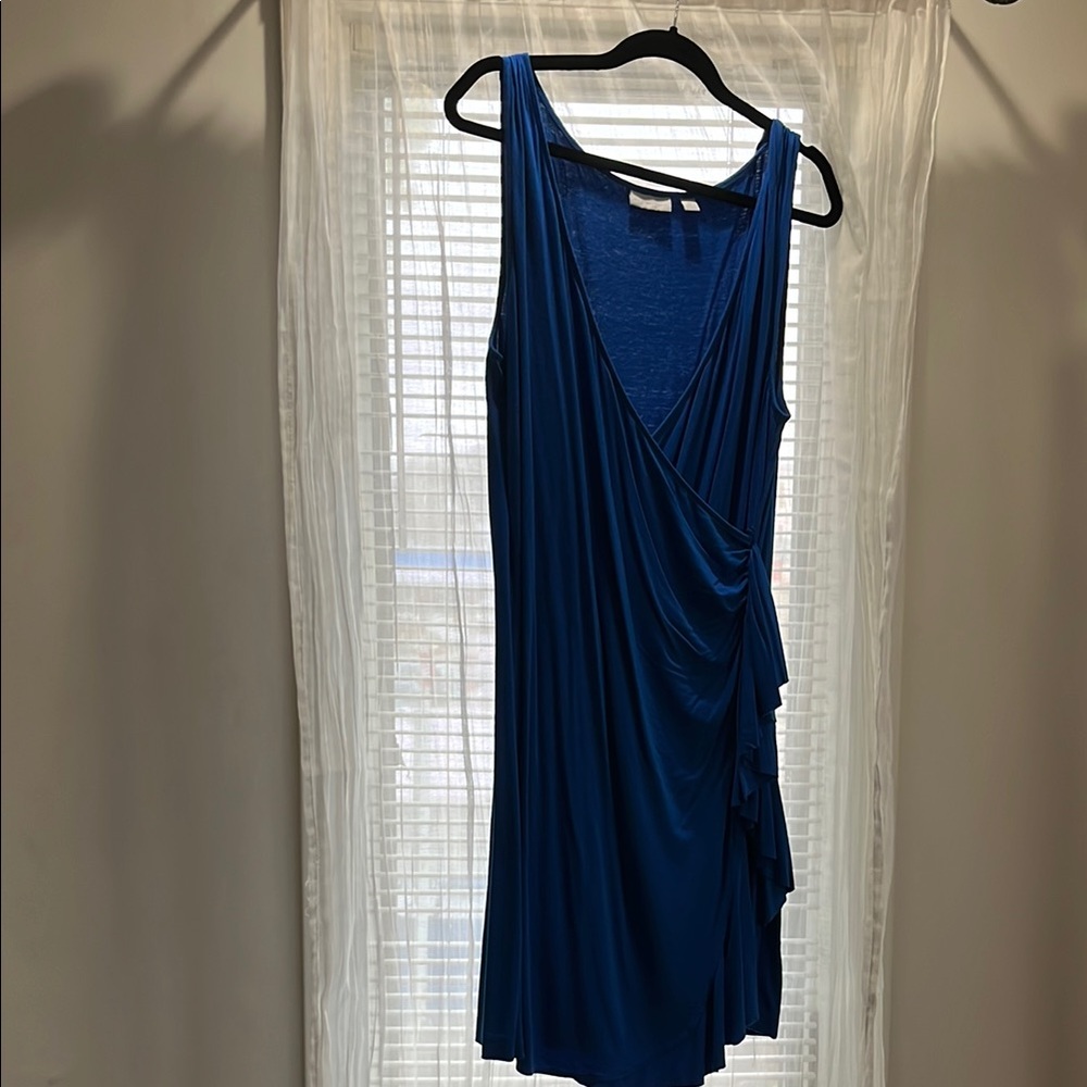 New York & Company Blue Asymmetrical Ruched Cocktail Dress